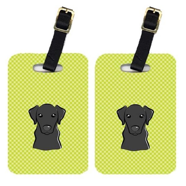 Carolines Treasures Carolines Treasures BB1297BT Pair Of Checkerboard Lime Green Black Labrador Luggage Tags BB1297BT - main